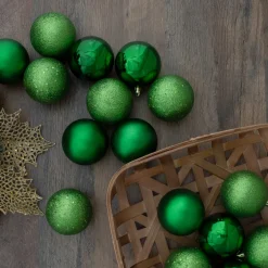Outlet 32ct Christmas Green Shatterproof 4-Finish Christmas Ball Ornaments 3.25" (80mm) Shatterproof Balls|Ball Ornaments