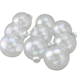 Online 9ct Clear and Silver Iridescent Glass Christmas Ball Ornaments 2.5" (65mm) Glass