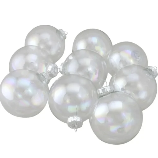 Online 9ct Clear and Silver Iridescent Glass Christmas Ball Ornaments 2.5" (65mm) Glass