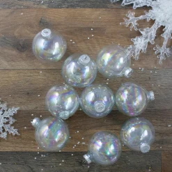 Online 9ct Clear and Silver Iridescent Glass Christmas Ball Ornaments 2.5" (65mm) Glass