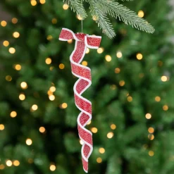 Clearance 6ct Frosted Red and White Candy Twist Christmas Ornaments 9" Food & Beverage