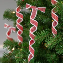 Clearance 6ct Frosted Red and White Candy Twist Christmas Ornaments 9