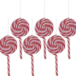 New 6ct Frosted Red and White Lollipop Christmas Ornaments 6" Food & Beverage