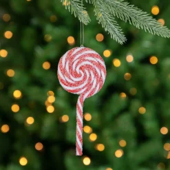 New 6ct Frosted Red and White Lollipop Christmas Ornaments 6" Food & Beverage