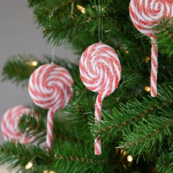 New 6ct Frosted Red and White Lollipop Christmas Ornaments 6