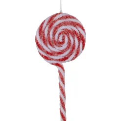 New 6ct Frosted Red and White Lollipop Christmas Ornaments 6
