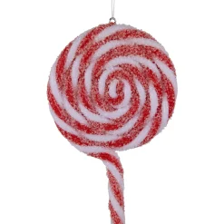 New 6ct Frosted Red and White Lollipop Christmas Ornaments 6