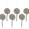 6ct Frosted White, Green and Red Lollipop Christmas Ornaments 7" Food & Beverage