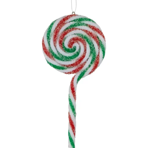 6ct Frosted White, Green and Red Lollipop Christmas Ornaments 7" Food & Beverage