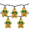 10ct Gingerbread Man Christmas Lights, Clear Lights, Green Wire Novelty