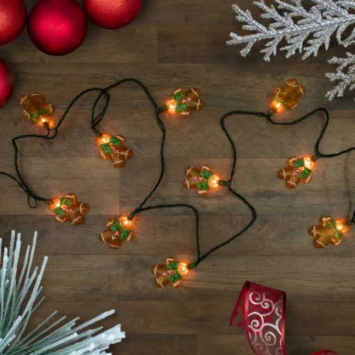 10ct Gingerbread Man Christmas Lights, Clear Lights, Green Wire Novelty