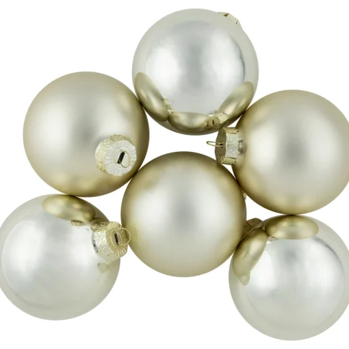 Outlet 6ct Gold 2-Finish Glass Ball Christmas Ornaments 3.25" (80mm) Glass|Ball Ornaments