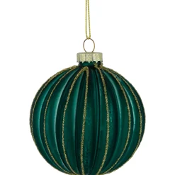 Discount 4ct Green and Gold Textured Glass Christmas Ball Ornaments 3" (80mm) Glass|Ball Ornaments