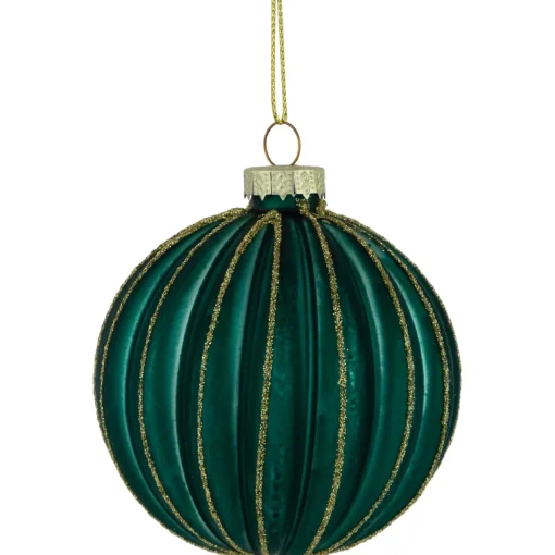 Discount 4ct Green and Gold Textured Glass Christmas Ball Ornaments 3" (80mm) Glass|Ball Ornaments