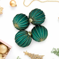 Discount 4ct Green and Gold Textured Glass Christmas Ball Ornaments 3" (80mm) Glass|Ball Ornaments