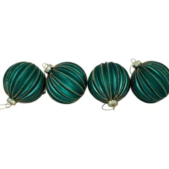 Discount 4ct Green and Gold Textured Glass Christmas Ball Ornaments 3
