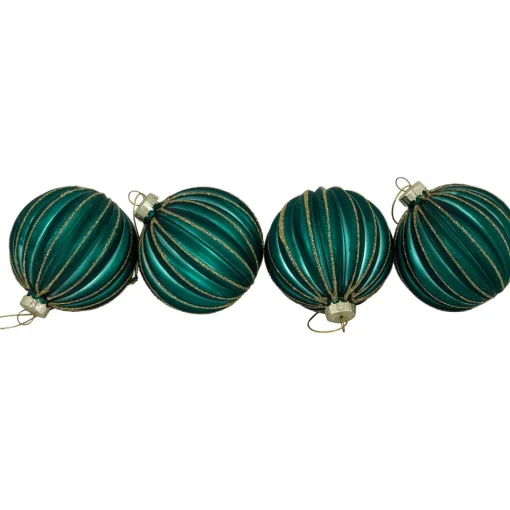 Discount 4ct Green and Gold Textured Glass Christmas Ball Ornaments 3" (80mm) Glass|Ball Ornaments