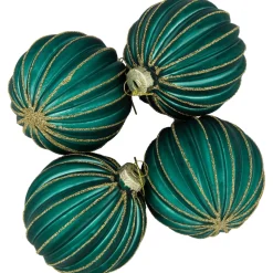 Discount 4ct Green and Gold Textured Glass Christmas Ball Ornaments 3
