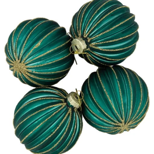 Discount 4ct Green and Gold Textured Glass Christmas Ball Ornaments 3" (80mm) Glass|Ball Ornaments