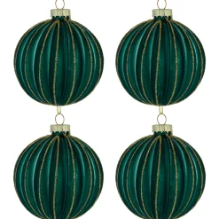 Discount 4ct Green and Gold Textured Glass Christmas Ball Ornaments 3