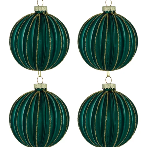 Discount 4ct Green and Gold Textured Glass Christmas Ball Ornaments 3" (80mm) Glass|Ball Ornaments
