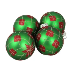 Best 4ct Green and Red Argyle Diamond Pattern Christmas Ball Ornaments 3.25" (80mm) Glass|Ball Ornaments