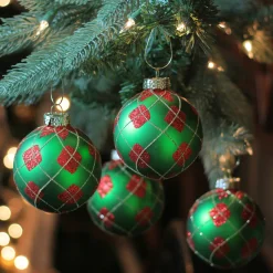 Best 4ct Green and Red Argyle Diamond Pattern Christmas Ball Ornaments 3.25" (80mm) Glass|Ball Ornaments
