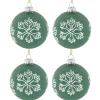 New 4ct Green Glass Christmas Ball Ornaments with White Snowflakes 3" (80mm) Glass|Ball Ornaments
