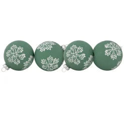 New 4ct Green Glass Christmas Ball Ornaments with White Snowflakes 3