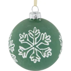 New 4ct Green Glass Christmas Ball Ornaments with White Snowflakes 3