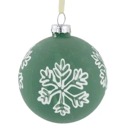 New 4ct Green Glass Christmas Ball Ornaments with White Snowflakes 3