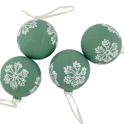 New 4ct Green Glass Christmas Ball Ornaments with White Snowflakes 3