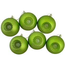 Online 6ct Green Retro Reflector Matte Christmas Ball Ornaments 4" (100mm) Shatterproof Balls|Ball Ornaments