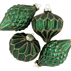 Discount 4ct Green with Gold Glitter Onion and Finial Glass Christmas Ornaments 4.75" Finials|Pendants
