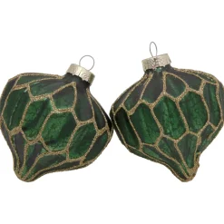 Discount 4ct Green with Gold Glitter Onion and Finial Glass Christmas Ornaments 4.75