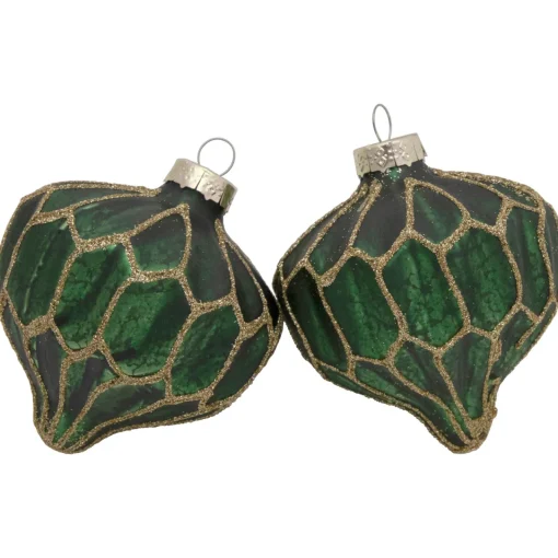 Discount 4ct Green with Gold Glitter Onion and Finial Glass Christmas Ornaments 4.75" Finials|Pendants