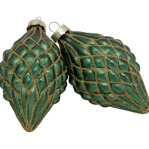 Discount 4ct Green with Gold Glitter Onion and Finial Glass Christmas Ornaments 4.75" Finials|Pendants