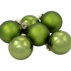 New 6ct Kiwi Green 2-Finish Glass Christmas Ball Ornaments 3.25" (80mm) Glass|Ball Ornaments