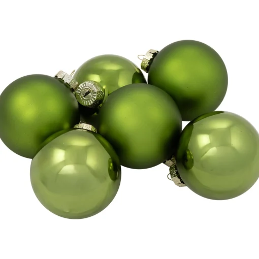 New 6ct Kiwi Green 2-Finish Glass Christmas Ball Ornaments 3.25" (80mm) Glass|Ball Ornaments