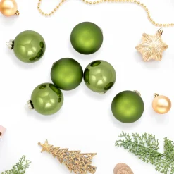 New 6ct Kiwi Green 2-Finish Glass Christmas Ball Ornaments 3.25" (80mm) Glass|Ball Ornaments