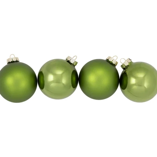 New 6ct Kiwi Green 2-Finish Glass Christmas Ball Ornaments 3.25" (80mm) Glass|Ball Ornaments