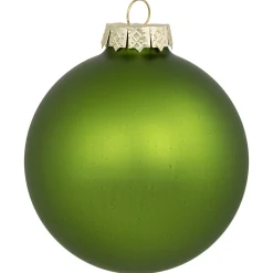 New 6ct Kiwi Green 2-Finish Glass Christmas Ball Ornaments 3.25