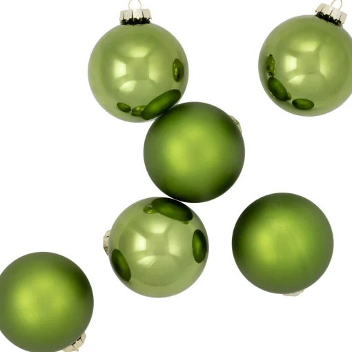 New 6ct Kiwi Green 2-Finish Glass Christmas Ball Ornaments 3.25" (80mm) Glass|Ball Ornaments