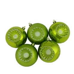 Discount 5ct Kiwi Green Retro Reflector Shatterproof 2-Finish Christmas Ball Ornaments 3.25" (80mm) Shatterproof Balls|Ball Ornaments