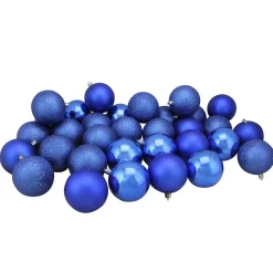 Discount 32ct Lavish Blue Shatterproof 4-Finish Christmas Ball Ornaments 3.25" (80mm) Shatterproof Balls|Ball Ornaments