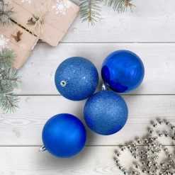 Discount 32ct Lavish Blue Shatterproof 4-Finish Christmas Ball Ornaments 3.25" (80mm) Shatterproof Balls|Ball Ornaments