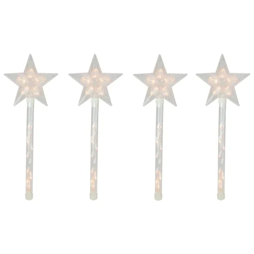 Hot 4ct Lighted Star Christmas Pathway Marker with Lawn Stakes White Wire - Clear Lights Lawn Stakes