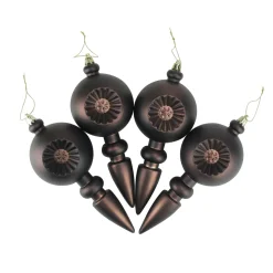 Hot 4ct Matte Brown Retro Reflector Shatterproof Christmas Finial Ornaments 7.5" Finials|Pendants