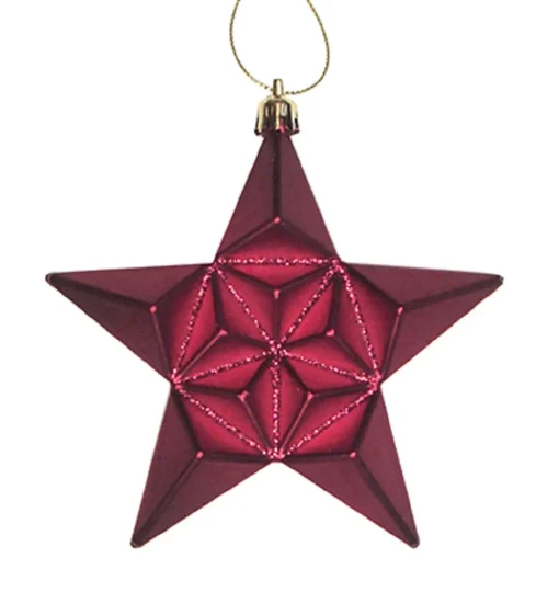 Clearance 12ct Matte Burgundy Glittered Star Shatterproof Christmas Ornaments 5" Symbols