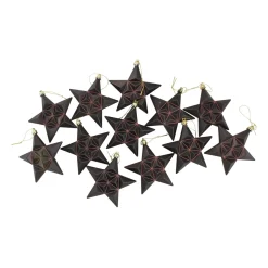 Outlet 12ct Matte Chocolate Brown Glittered Star Shatterproof Christmas Ornaments 5